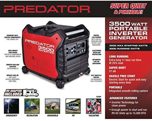 Predator 3500 Super Quiet Inverter Generator, Red