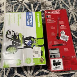 Brand new unopened pressure washer , string trimmer , leaf blower , battery combo pack 