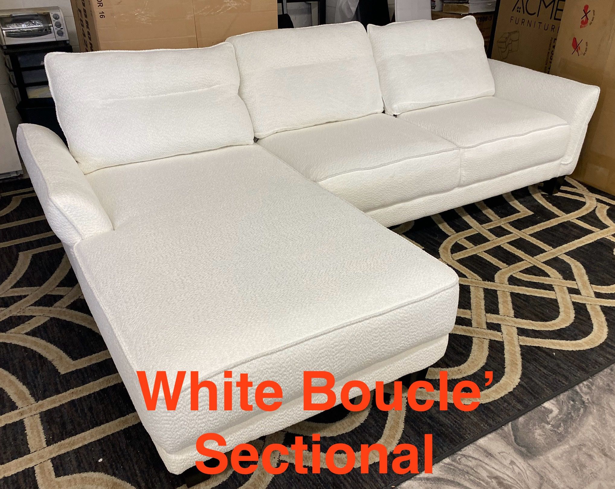 Beautiful New White Fabric Sectional (Finance & Delivery)