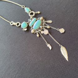  Statement Pendant Necklace – Turquoise & Antique Gold Charm Drop | Festival Jewelry