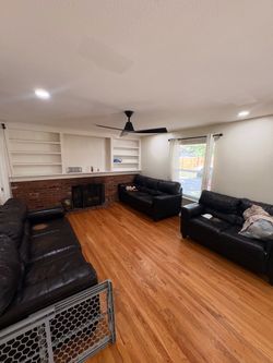 Brown leather couches