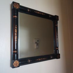 Black Wood Framed Wall Mirror with Gold Detail