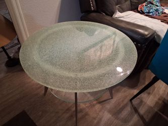 Round Crackle Glass Top Coffee Table