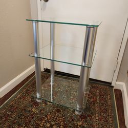 Modern 3-Tier Glass & Metal Side Table, Glass Shelves, End Table