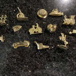 13 Pcs Monopoly Board Game Pieces Pewter Golden Character Movers
