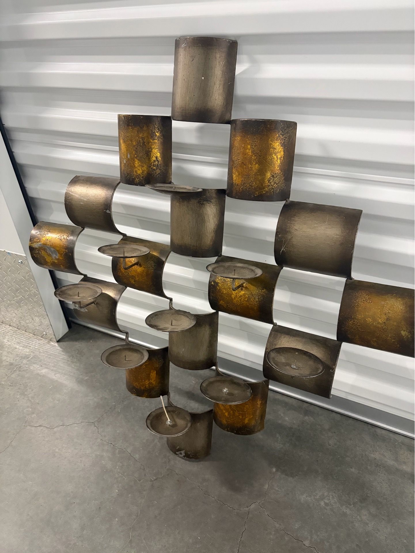 Distressed Gold Bronze Metal Wall Art Candle Holder