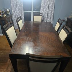 7-Piece Dark Wood Dining Set–Table, 6 Chairs