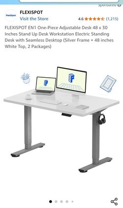 One-Piece Adjustable Desk 48 x 30 Inches Stand Up Desk Workstation Electric Standing Desk with Seamless Desktop (Silver Frame + 48 inches White Top, 2
