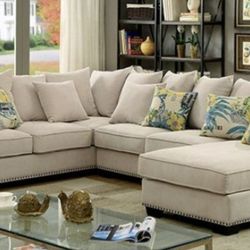 Brand New Beige Super Plush Sectional Sofa (Pillows Included)