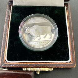 Commemorative Silver Bull Medallion with Case