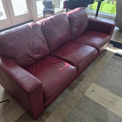 Red Leather Couch and 2 Chairs