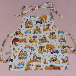 Kids Reversible Fall with Scarecrows Apron-Handmade-Ages 4-8 
