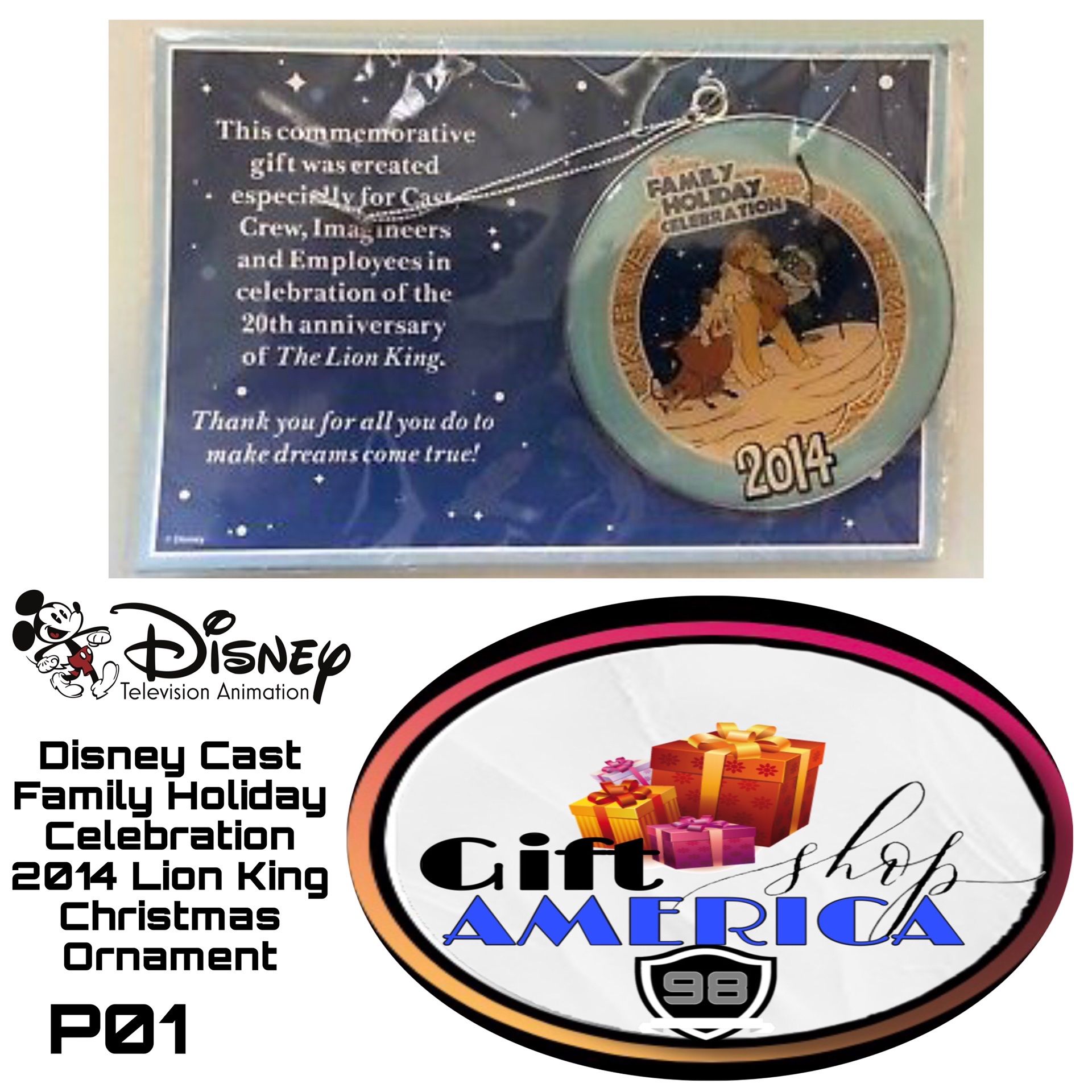 Disney Cast Family Holiday Celebration 2014 Lion King Christmas Ornament P01