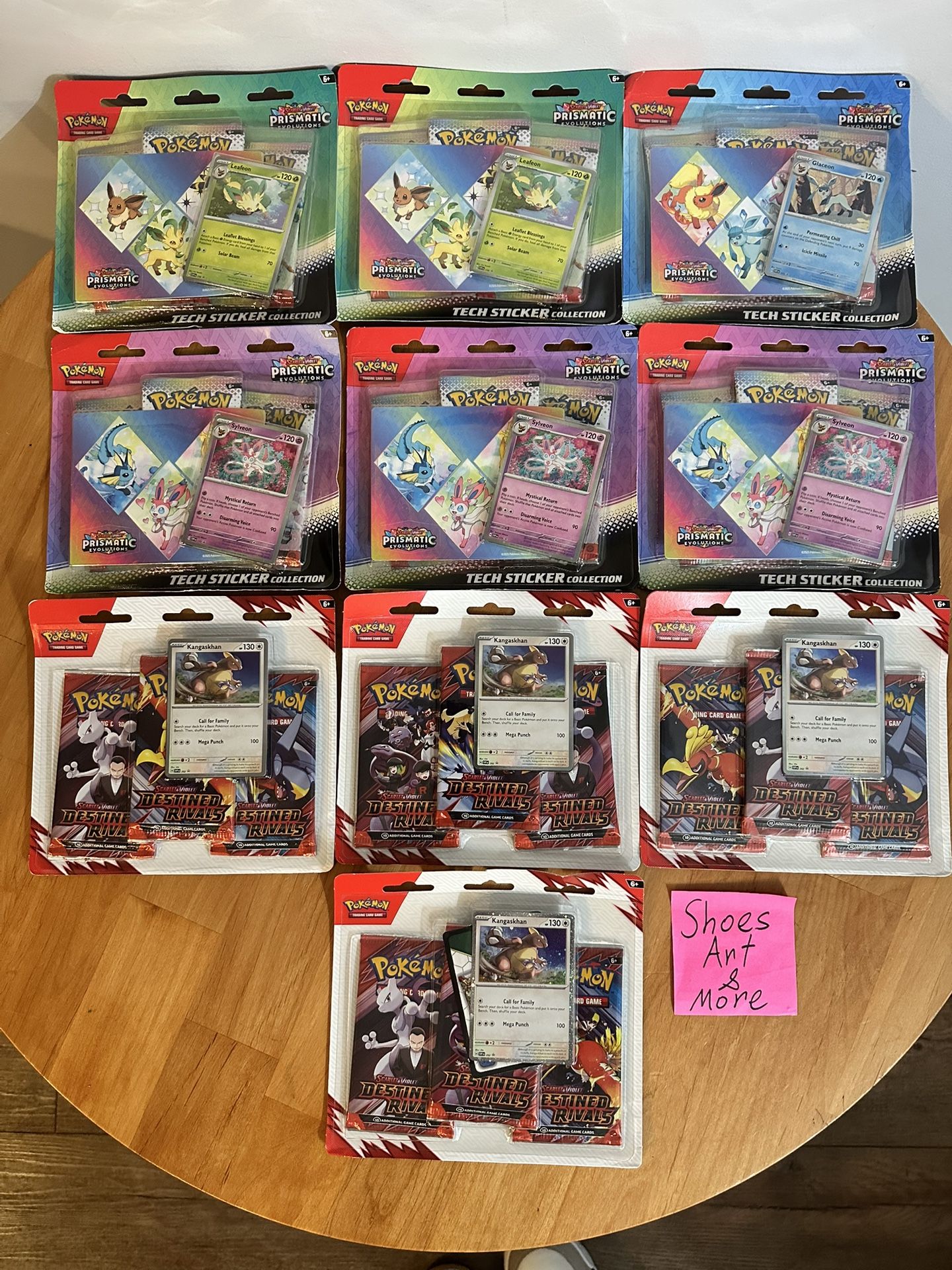 Prismatic Evolutions Tech Sticker Collection (LOT OF 6) & Destined Rivals 3-Pack Blister (LOT OF 4)