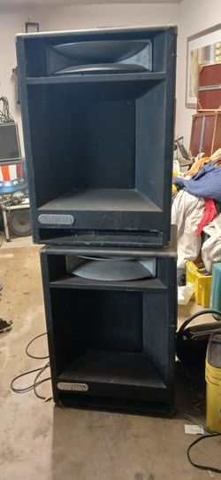 Powered p a cabs , really loud one works , one needs work