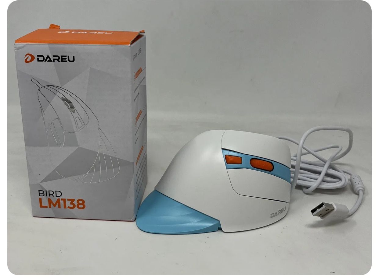 BRAND NEW IN BOX Dareu Bird Lm138 Vertical Ergonomic Usb Wired 6 Button Game Mouse Blue and White