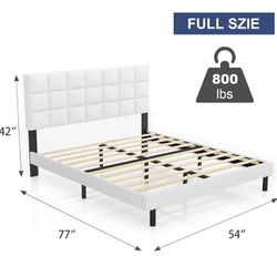 😀 Molblly Full Bed Frame Upholstered Platform with Headboard and Strong Wooden Slats, Non-Slip and Noise-Free,No Box Spring Needed, Easy Assembly,Whi