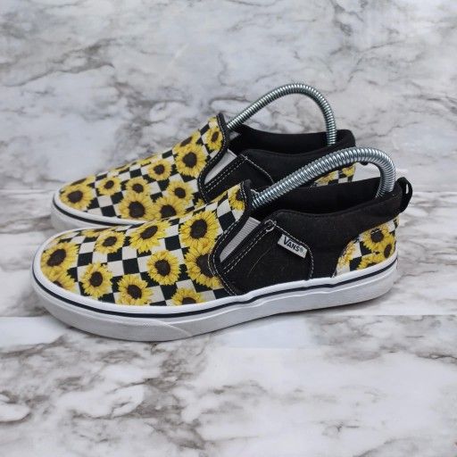 Vans Sneakers Womens Size 6 Yellow Black Sunflower Check Comfort Shoes