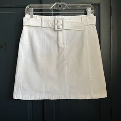 Women’s ANN TAYLOR Cotton/Spandex White Denim Stretch Skirt With Belt… Size 2… Waist 27”… Length 17”