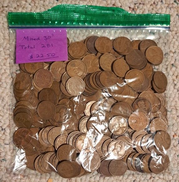 Wheat Pennys Mixed 30s Total of 281