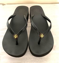 Tory Burch platform wedge flip-flops Signature Logo