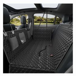 PawsNestParlor Water Resistant Hard Bottom Hammock Dog Car Seat Cover with Seatbelt Tether, Black, Medium: 52 x 24.8 x 15.7-in