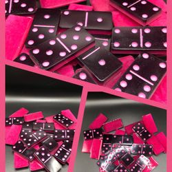 Hand Made Resin Hot Pink And Black Full Set Of Dominoes 