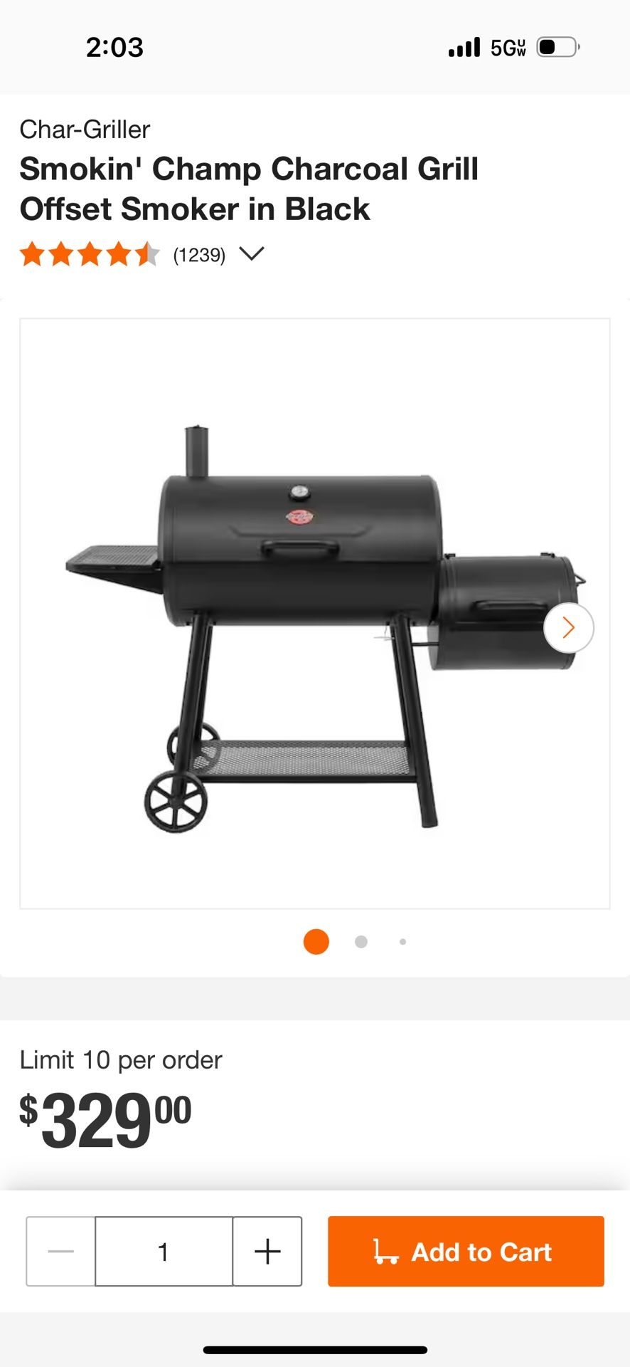 Smokin’ Champ Charcoal Grill W/Cover