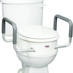 Carex 3.5 Inch Raised Toilet Seat with Arms - For Elongated Toilets, Elevated Toilet Riser with Removable Padded Handles, Easy On and Off, Support 250