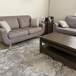 Couch Set (Sofa, love seat, single) + 2 side tables and coffee table (adjustable)