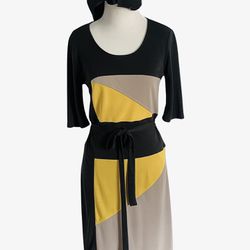 BCBG MaxAzria Womens Dress Color Block Black Yellow Tan Sz M Knee Length Leticia
