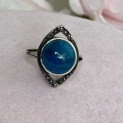 Blue Apatite Ring (Adjustable)  Silver mixed with cupronickel (size 6 ) 