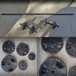 (1" Inner Dia.) Weights Set 165LBS, Bar, and Adjustable Dumbbell Handle 