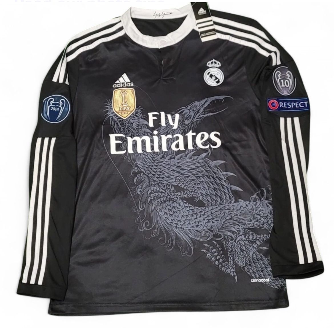 Real Madrid 2014 Large Black Dragon Jersey Long Sleeve CR7 Men’s Size Small Medium Large XL 2XL