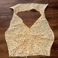 🌼 Women’s Blouse Size Large Halter Cowgirl 🌸 Floral Pattern By Milk & Honey 🍯 🦋 Crop Top Halter Style Collared Adjustable Fit