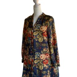 H&M Deep Navy Blue Floral Blouse with Long Sleeves