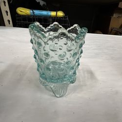 Vintage Fenton Hobnail Aqua-Blue Opalescent Glass Toothpick Holder