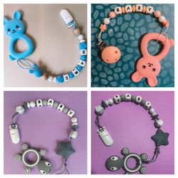 New 🦄 PERSONALIZED PACIFIER CLIP. Holder. Teether For Baby 🦖