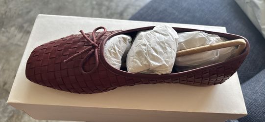 Quince Italian Leather Handwoven Square Toe Ballet Flats Merlot Burgundy Size 9 NIB