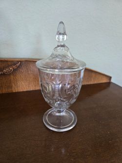 Vintage Heisey glass covered candy jar