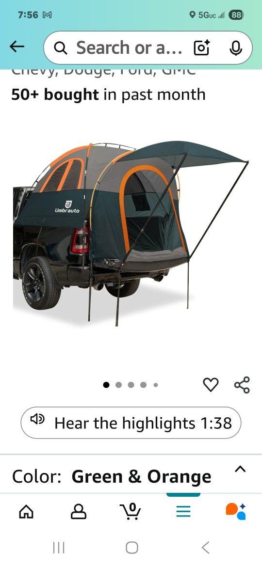 Umbrauto Truck Bed Tent with Awning: 5.5-6.7FT PU3000mm Waterproof Tailgate Pickup Truck Tents, Easy Set-up for 2 Person, Fits Full Size Short Bed, Ch