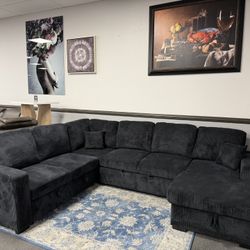 Black Sofa Sectional Sleeper& Storage 
