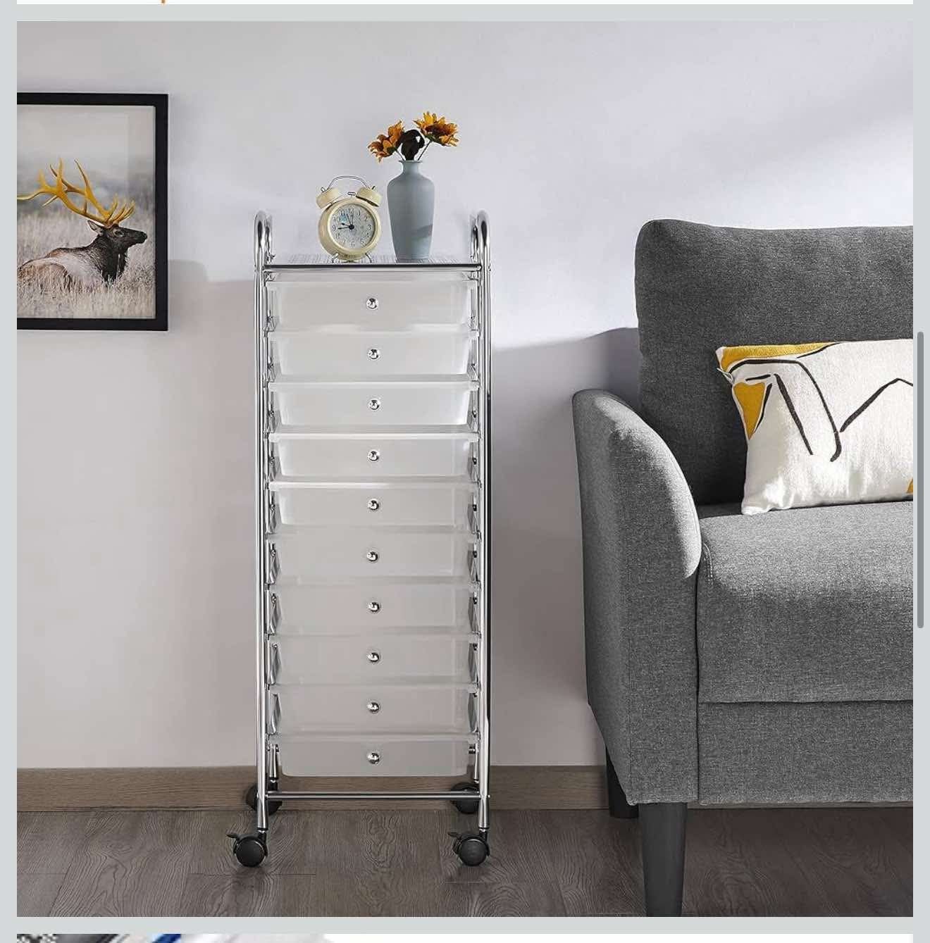 10 Drawer Cart Rolling Plastic Storage Cart and Organizer , White L-20