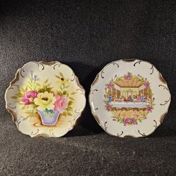 Lot Of 2 Vintage 1940s-1950s 18k Gold Trim 8 inch Decorative Plates (Japan)