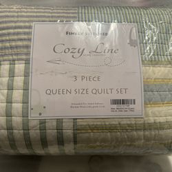 Queen Striped Cotton Reversible Quilt 