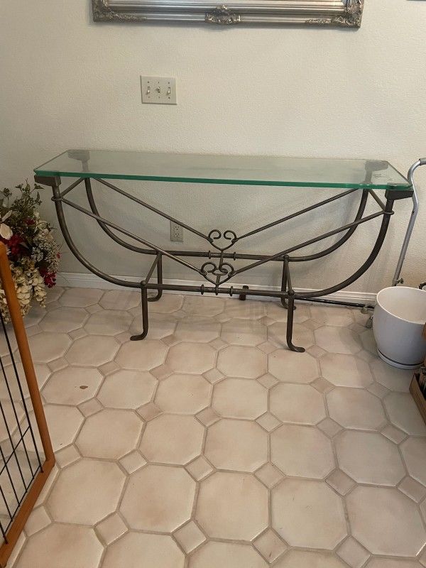 Iron Glass Top Entrance Console Table 56 By 31 Vy 16