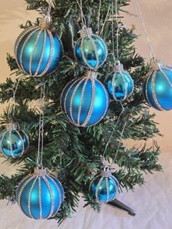 Christmas Ornaments 8 New 2.6 And 1.5 Inch Teal Silver Handmade 