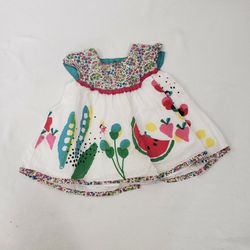 CATIMINI Infant Girls White Summer Garden Short Sleeve Floral Dress Size 12 Mos