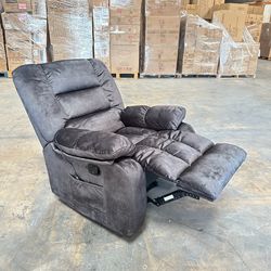 36'' Massage Recliner Chair with Heat and Vibration – Soft Fabric Manual Reclining Chair for Living Room and Bedroom – Dark Gray