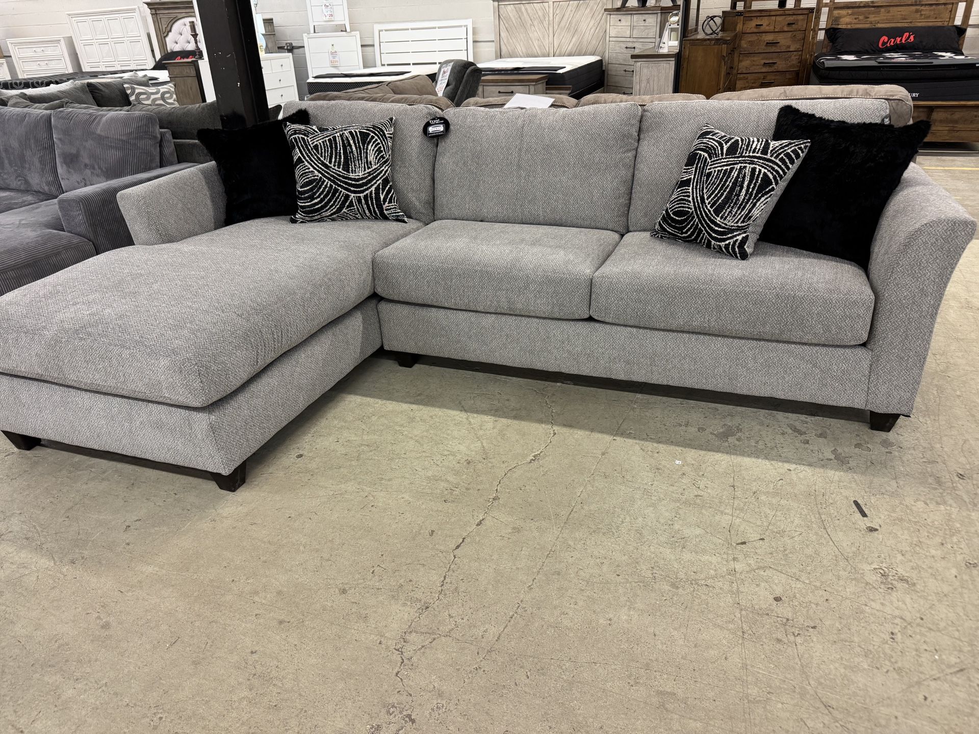 Brand New Simmons Domino Smoked Two-Piece Chaise End Sectional